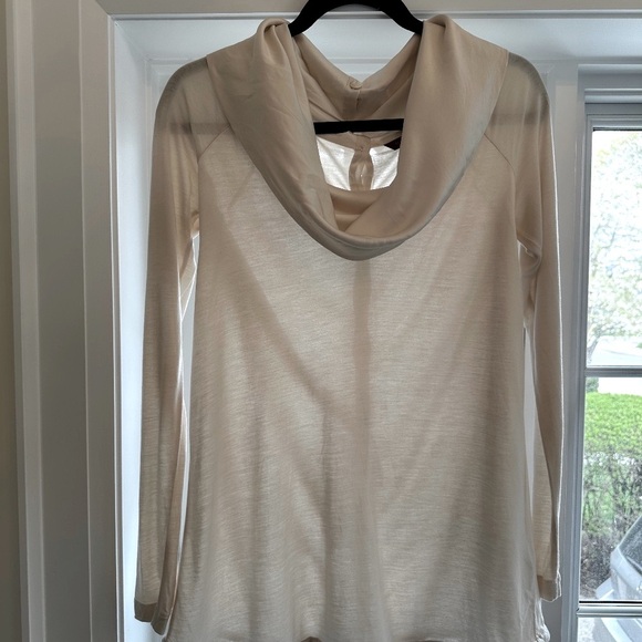 Ted Baker Ivory Long-Sleeve Top with Silk Cowl Neck and Button-Up Back. Size M. - Picture 6 of 13